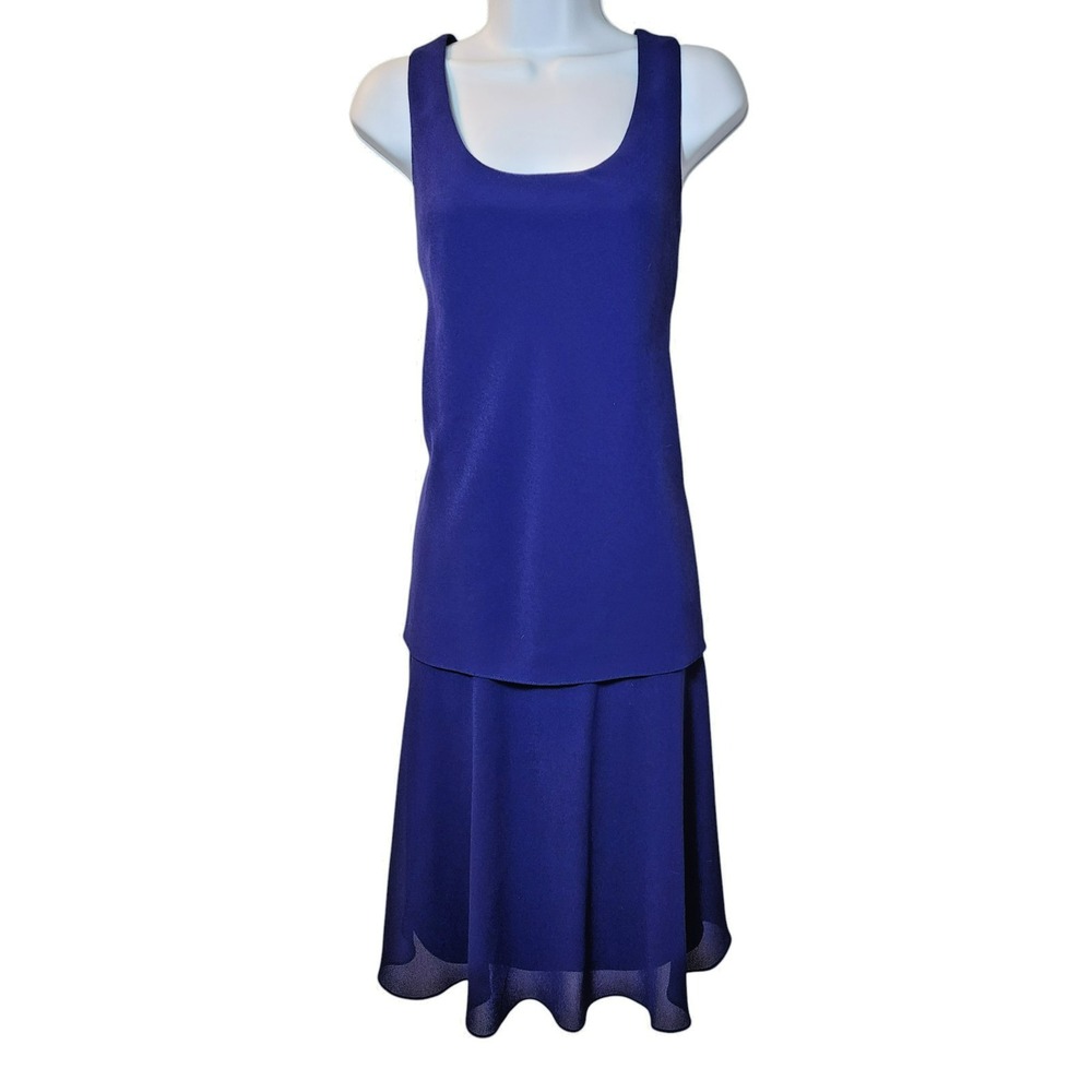 Patra Size Large‎ Blue Sleeveless Dress Made in Korea Vintage No Jacket Preowned